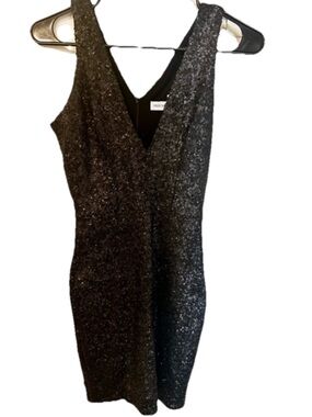 Dress the Population Black Sequin Bodycon Mini Cocktail Party Dress XS